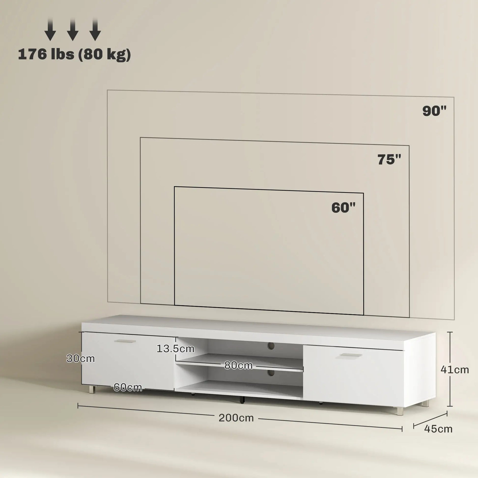 HOMCOM Modern TV unit Cabinet Entertainment Centre for TVs up to 90" w/ Cabinet Shelf for Living room Bedroom White