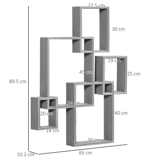 HOMCOM Floating Shelves, Wall Mounted Interlocking Cube Shelves, Display Wall Shelf for Living Room, Bedroom, Hallways, Grey