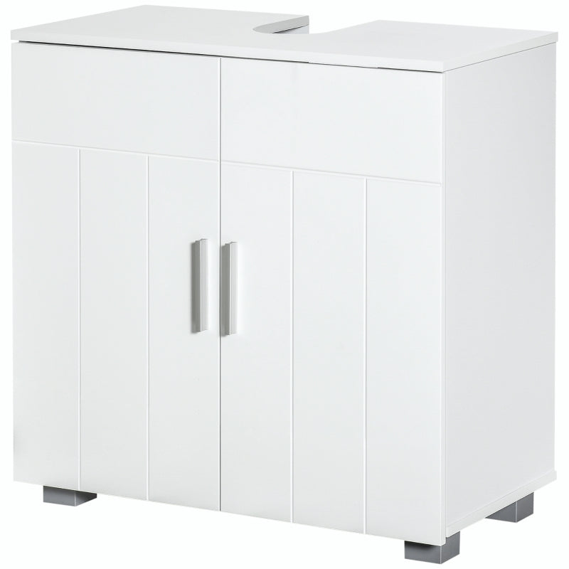 kleankin Pedestal Under Sink Cabinet, Modern Bathroom Vanity Unit, Storage Cupboard with Double Doors, Adjustable Shelf, White