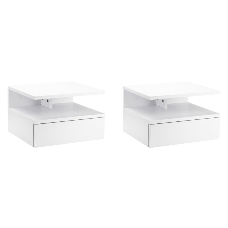 HOMCOM Set of Two Floating Bedside Tables - White