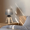 HOMCOM Wooden Tripod Table Lamp for Side, Desk or End Table with E27 Bulb Baseï¼ˆGrey Shadeï¼‰