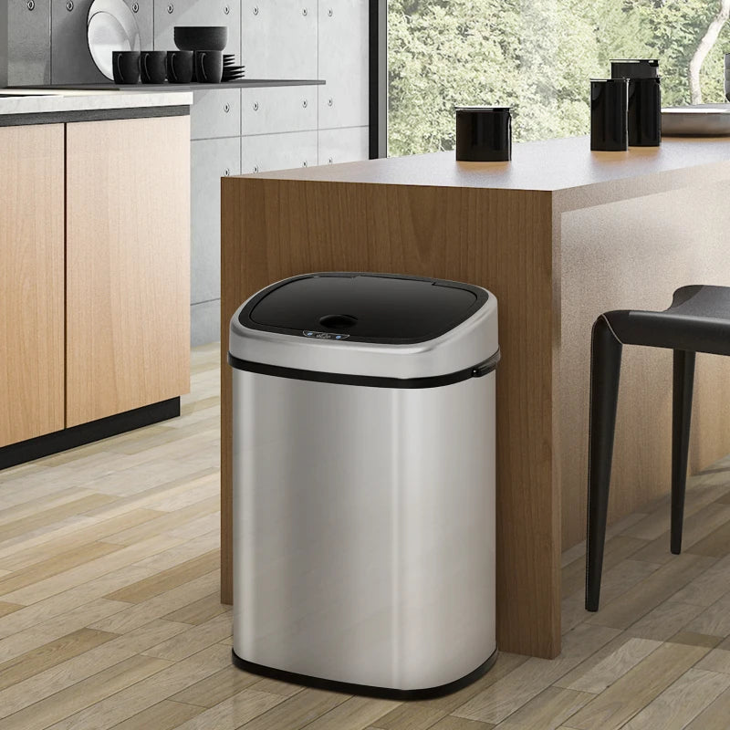 HOMCOM Stainless Steel Kitchen Sensor Dustbin Automatic Touchless Rubbish Garbage Waste Bin 48L Silver