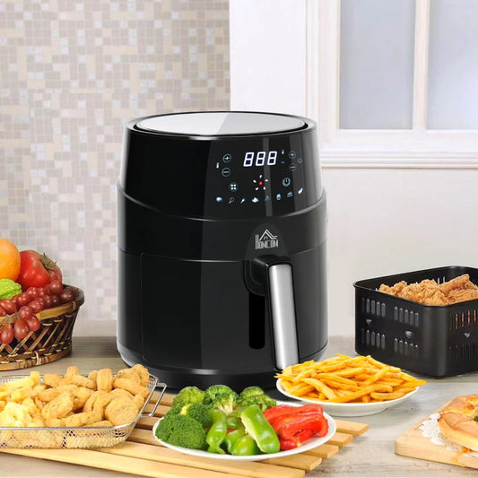 HOMCOM Air Fryer, 1500W 4.5L Air Fryer Oven with Digital Display, Rapid Air Circulation, Adjustable Temperature, Timer and Nonstick Basket for Oil Less or Low Fat Cooking, Black