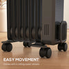 HOMCOM 1500W Oil Filled Radiator, 7 Fin, Portable Electric Heater with 3 Heat Settings, Safety Cut-Off and Wheels, Grey