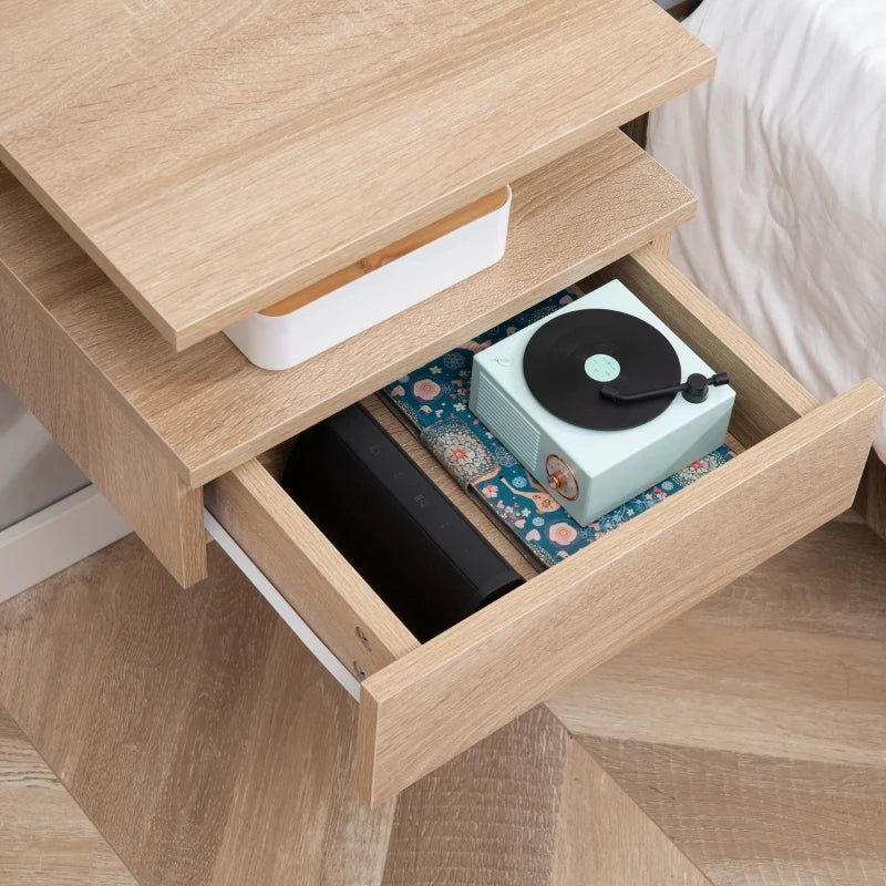 HOMCOM Set of Two Floating Bedside Tables - Oak Tone