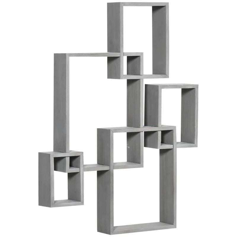 HOMCOM Floating Shelves, Wall Mounted Interlocking Cube Shelves, Display Wall Shelf for Living Room, Bedroom, Hallways, Grey