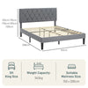 HOMCOM King Size Padded Fabric Headboard Bed Frame - Grey