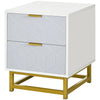 HOMCOM Bedside Table with 2 Drawers, Side Table, Bedside Cabinet with Steel Frame for Living Room, Bedroom, Grey and White