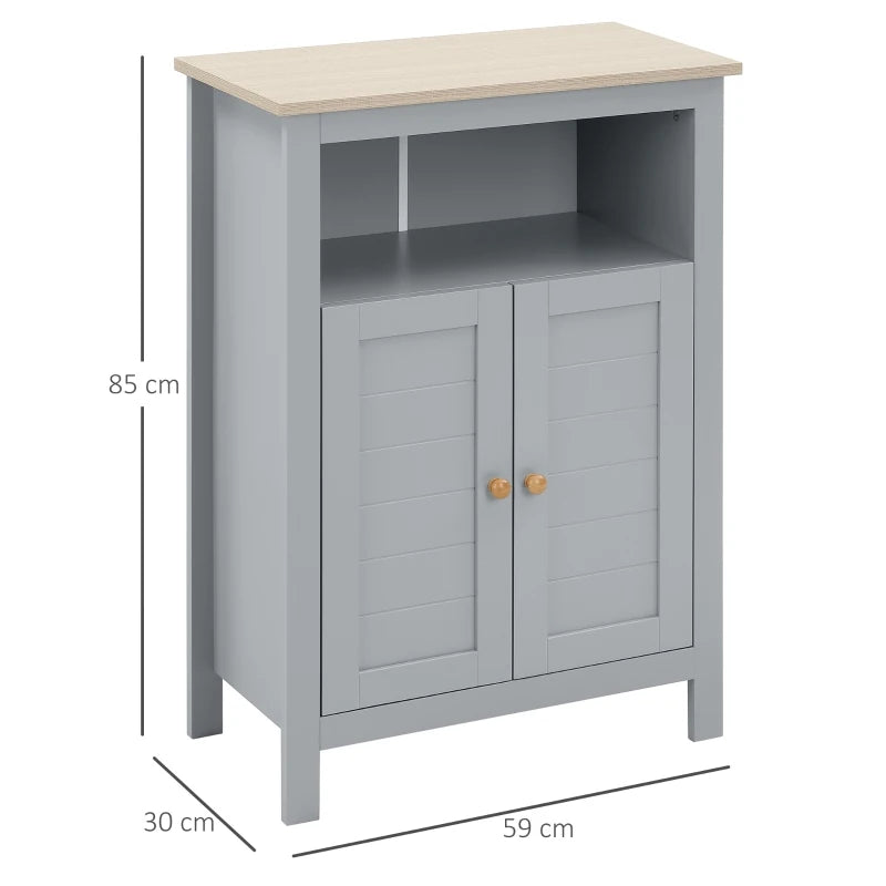 kleankin Bathroom Floor Cabinet, Free Standing Cupboard with Double Doors and Adjustable Shelf for Kitchen, Hallway, Living Room, Grey