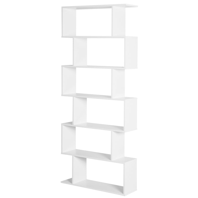 HOMCOM Wooden Wood S Shape Storage Display 6 Shelves Room Divider Unit Chest Bookshelf Bookcase Cupboard Cabinet Home Office Furniture (White)