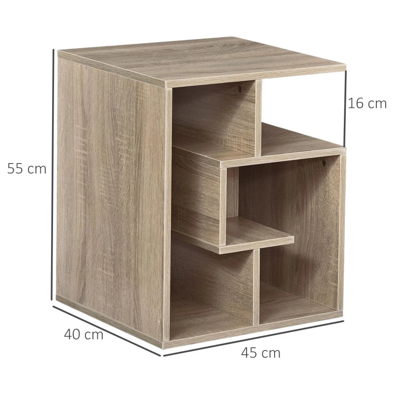 HOMCOM Side Table, 3 Tier End Table with Open Storage Shelves, Living Room Coffee Table Organiser Unit, Oak Colour