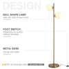 HOMCOM 2 Lights Tree Floor Lamp for Living Room with Globe Lampshade, Standing Lamp for Bedroom, Bulb not Included, Gold Tone