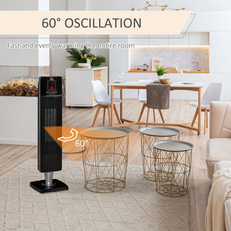 HOMCOM 31 Inch Space Heater, 1000W/2000W Ceramic Electric Heater and Fan, Overheating & Tip-Over Protection, 8H Timer, 60Â° Oscillation, Portable Heater for Home