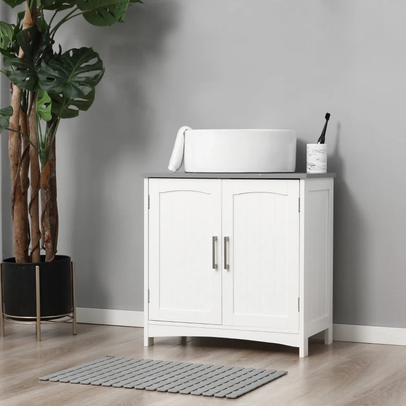 kleankin Pedestal Under Sink Cabinet with Double Doors, Modern Bathroom Vanity Unit, Storage Cupboard with Adjustable Shelves, White