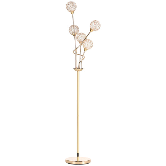 HOMCOM Crystal Floor Lamps for Living Room Bedroom with 5 Light, Modern Upright Standing Lamp, 34x25x156cm, Gold Tone