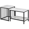 HOMCOM Modern Coffee Table Set of Two, Marble-Effect Nesting Side Tables with Steel Frame for Living Room, White, Black