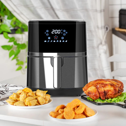 HOMCOM 4.5L Air Fryer, 8-in-1 Digital Air Fryer Oven with Rapid Air Circulation, Temp Control & Timer, Non-stick Basket, Oil-Free Cook, 1500W, Black