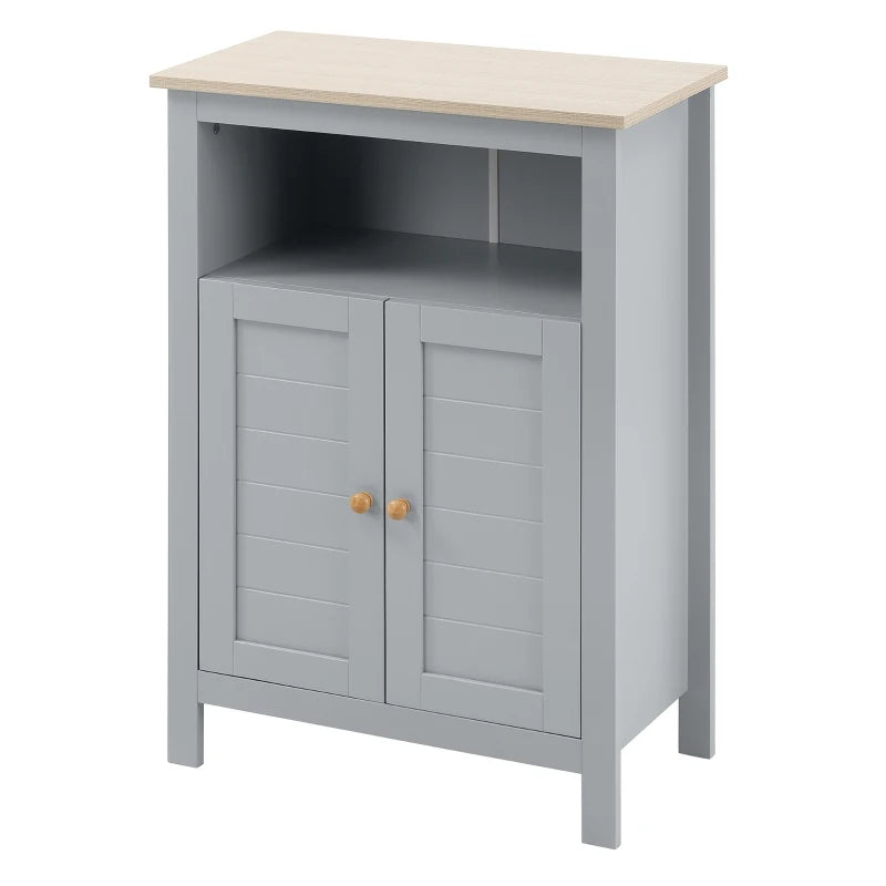 kleankin Bathroom Floor Cabinet, Free Standing Cupboard with Double Doors and Adjustable Shelf for Kitchen, Hallway, Living Room, Grey