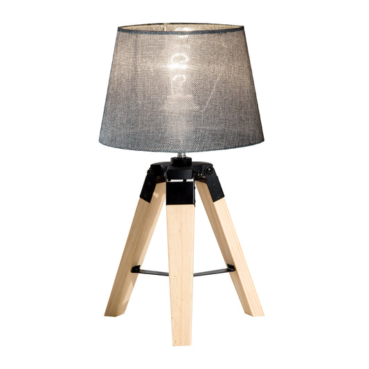 HOMCOM Wooden Tripod Table Lamp for Side, Desk or End Table with E27 Bulb Baseï¼ˆGrey Shadeï¼‰