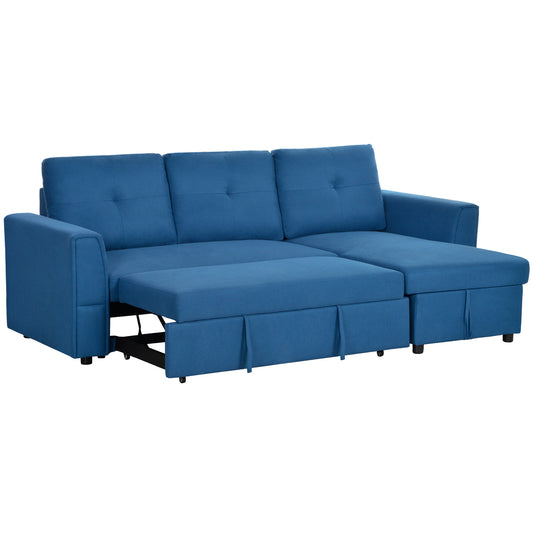 HOMCOM 3 Seater Sofa Bed, L-Shaped Corner Sofa, Pull Out Sofa with Storage, Convertible Click Clack Settee Sectional Sleeper Futon for Living Room, Office, Dark Blue