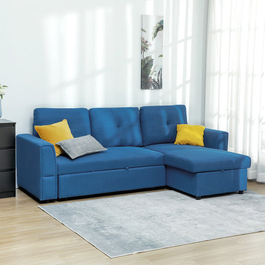 HOMCOM 3 Seater Sofa Bed, L-Shaped Corner Sofa, Pull Out Sofa with Storage, Convertible Click Clack Settee Sectional Sleeper Futon for Living Room, Office, Dark Blue