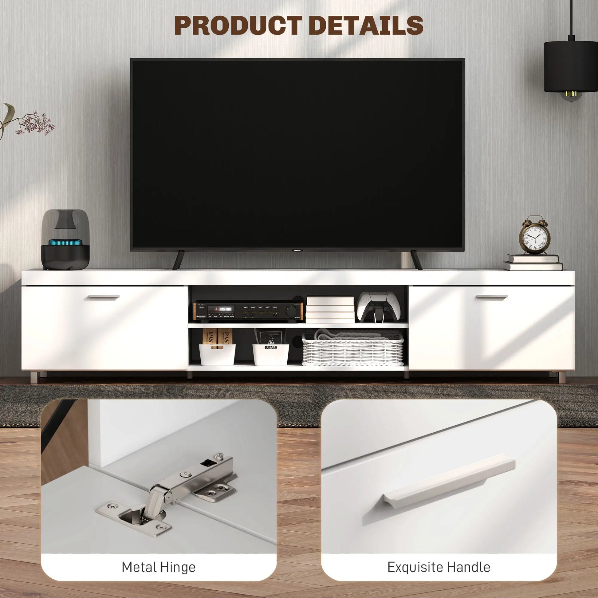 HOMCOM Modern TV unit Cabinet Entertainment Centre for TVs up to 90" w/ Cabinet Shelf for Living room Bedroom White