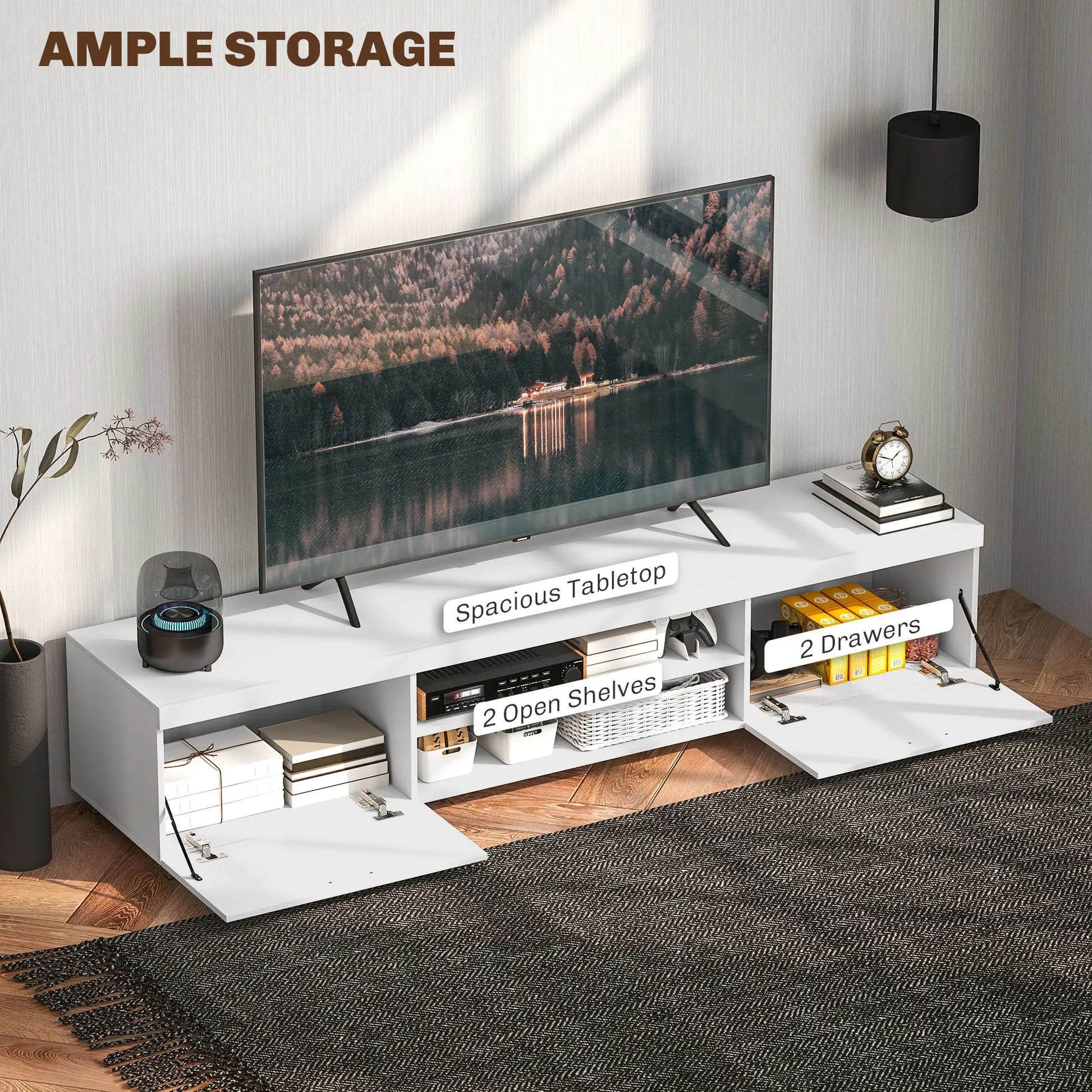 HOMCOM Modern TV unit Cabinet Entertainment Centre for TVs up to 90" w/ Cabinet Shelf for Living room Bedroom White