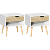 HOMCOM Set of 2 Bedside Table with Drawer and Shelf