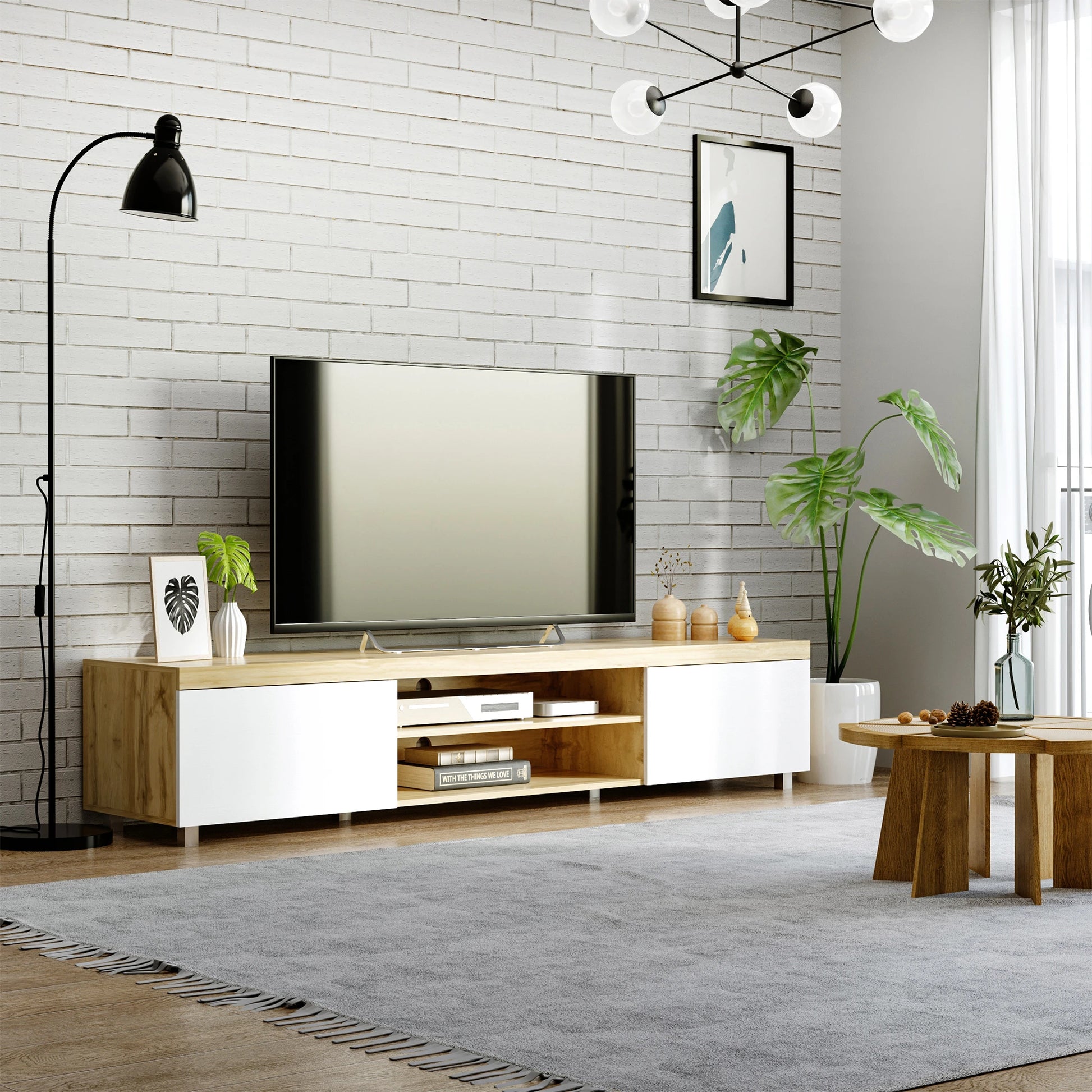 HOMCOM Modern TV unit Cabinet Entertainment Centre for TVs up to 90" w/ Cabinet Shelf for Living room Bedroom