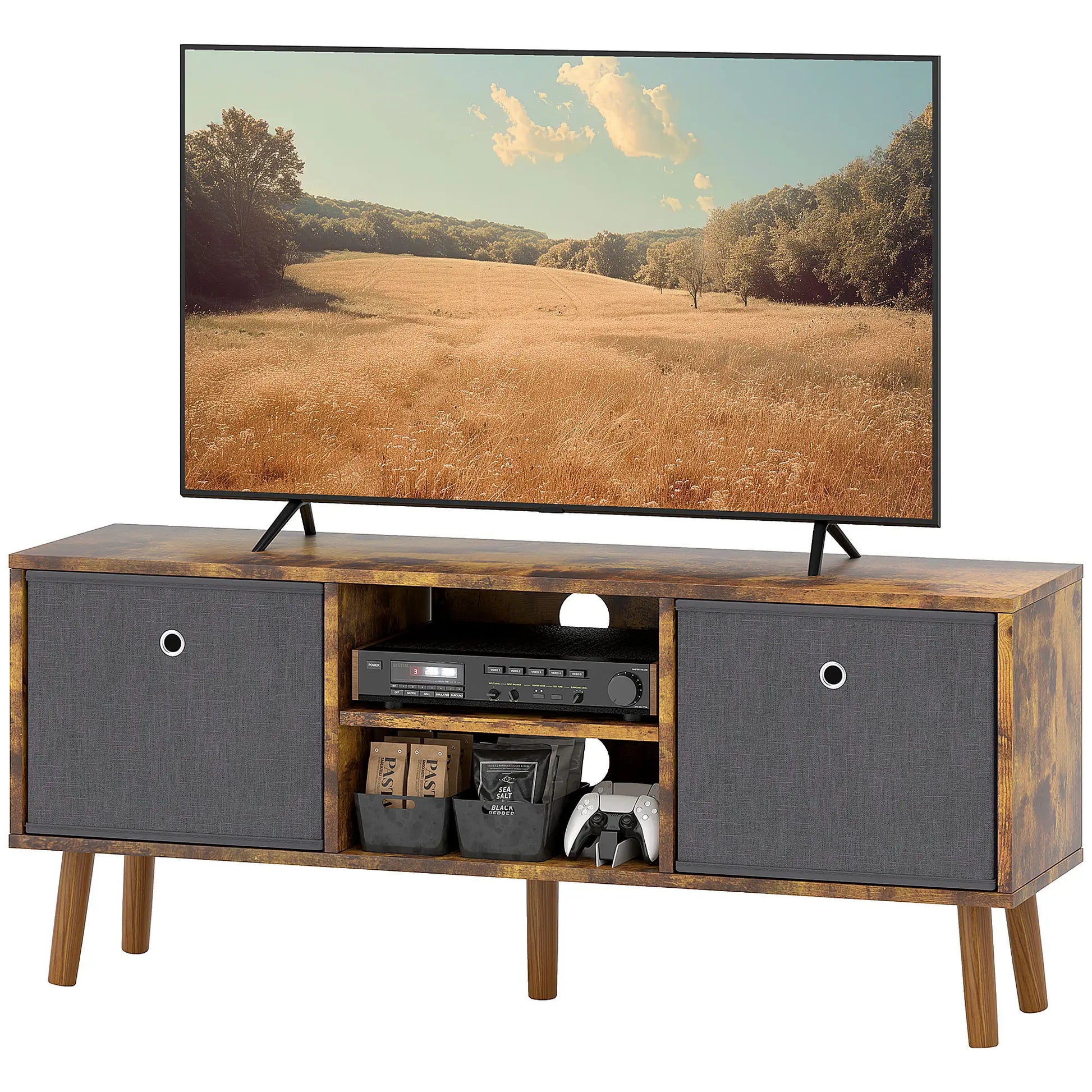 HOMCOM TV Cabinet Stand Unit for TVs up to 50'' with Foldable Drawers, Entertainment Centre for Living Room Rustic Brown