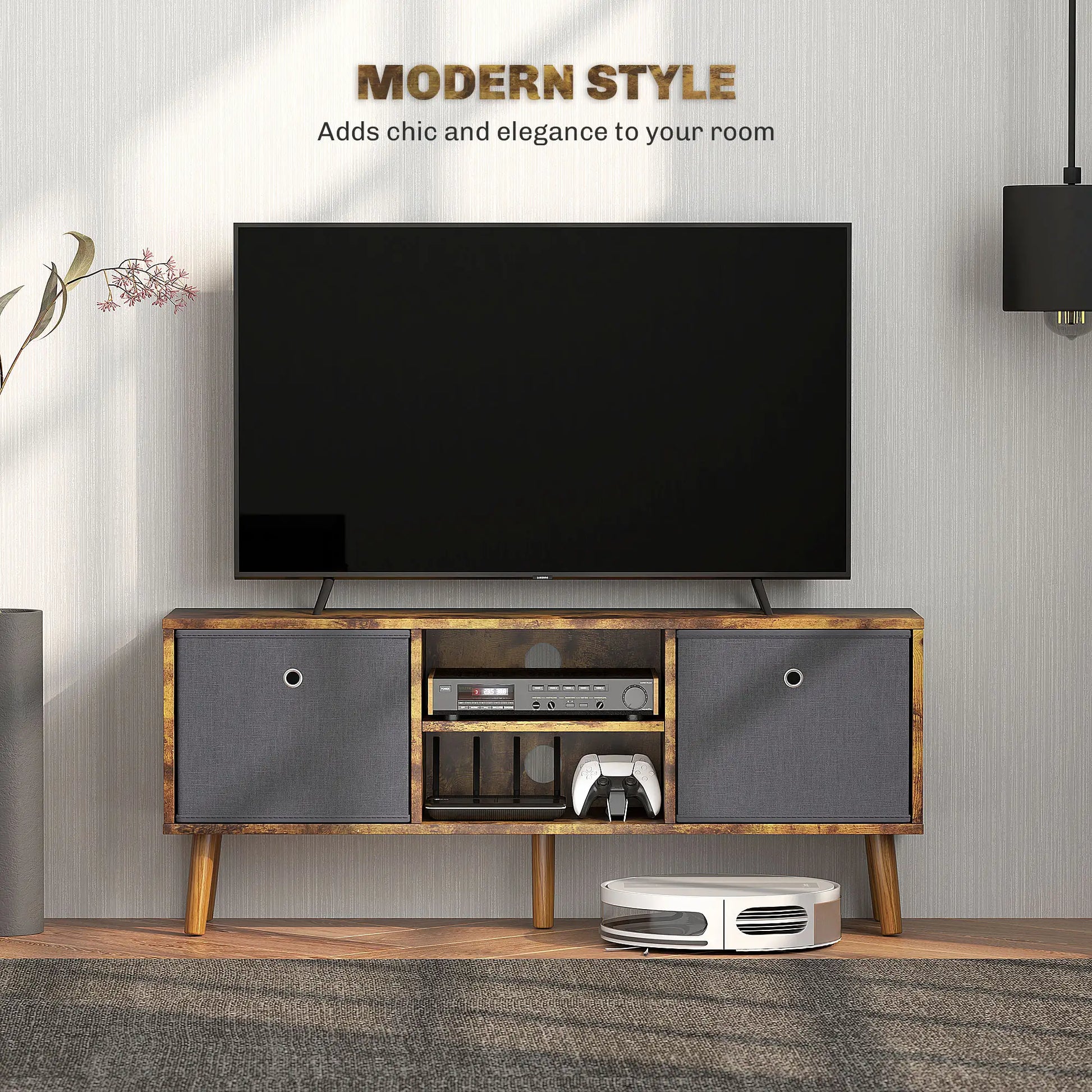 HOMCOM TV Cabinet Stand Unit for TVs up to 50'' with Foldable Drawers, Entertainment Centre for Living Room Rustic Brown